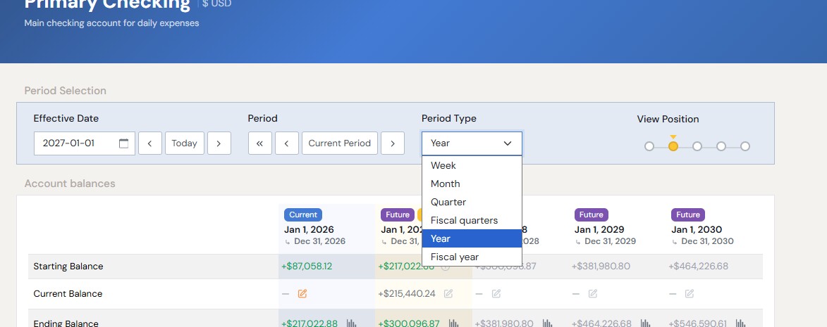 Period type selection showing yearly view
